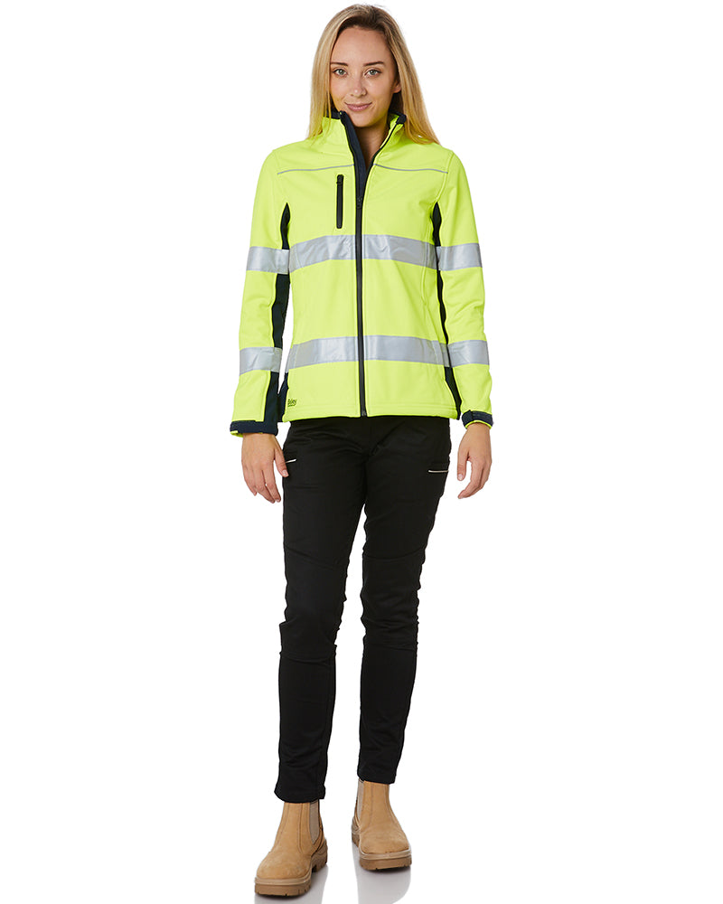 Womens Taped Two Tone Hi Vis Soft Shell Jacket  - Yellow/Navy