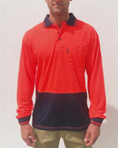 Hi Vis Cool Breathe Polo Shirt LS - Orange/Navy