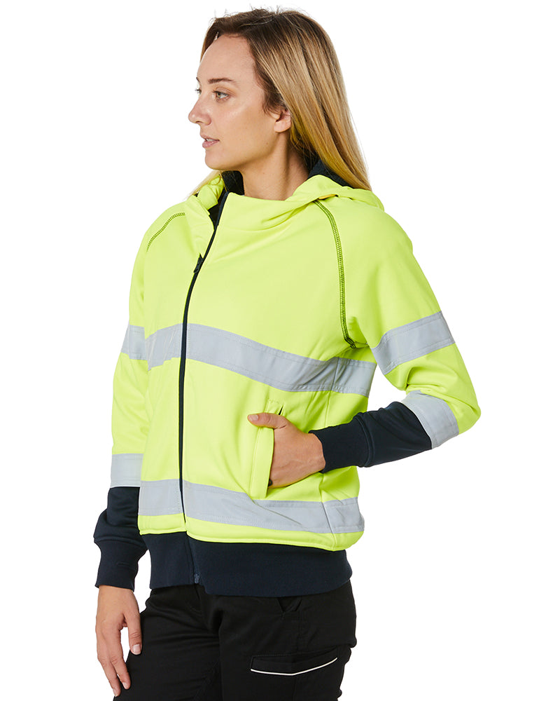 Womens Taped Hi Vis Fleece Hoodie - Yellow