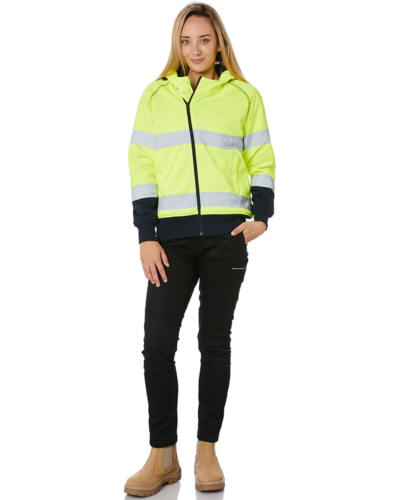 Womens Taped Hi Vis Fleece Hoodie - Yellow