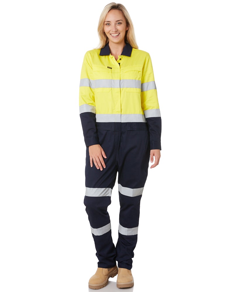 Womens Taped Hi Vis Cotton Drill Coverall * - Yellow/Navy