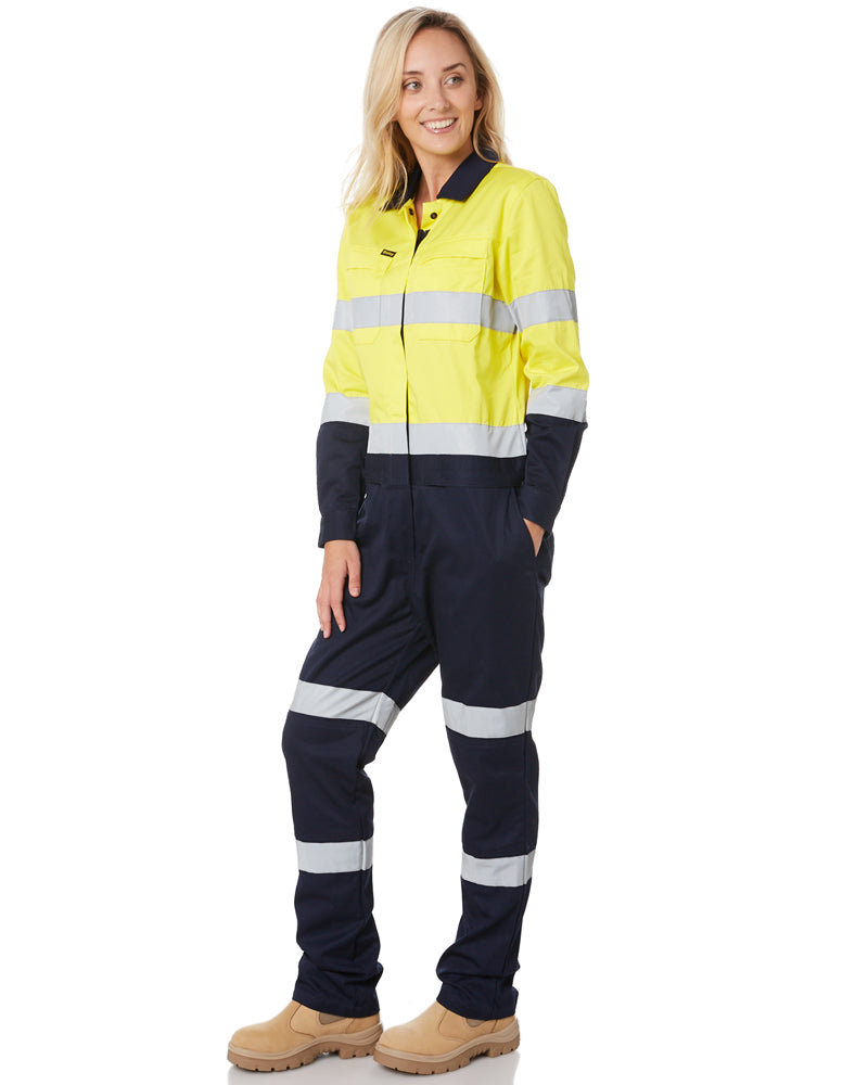 Womens Taped Hi Vis Cotton Drill Coverall * - Yellow/Navy