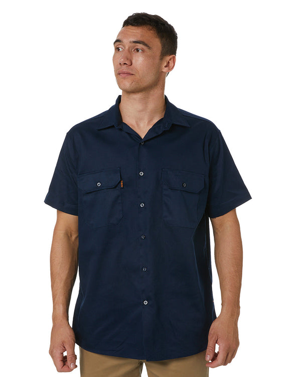 Cotton Drill Work Shirt Short Sleeve - Navy