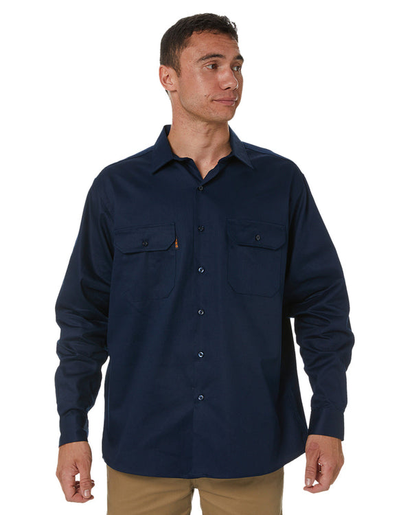 Cotton Drill Work Shirt Long Sleeve - Navy