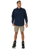 Closed Front Cotton Drill Shirt Long Sleeve - Navy