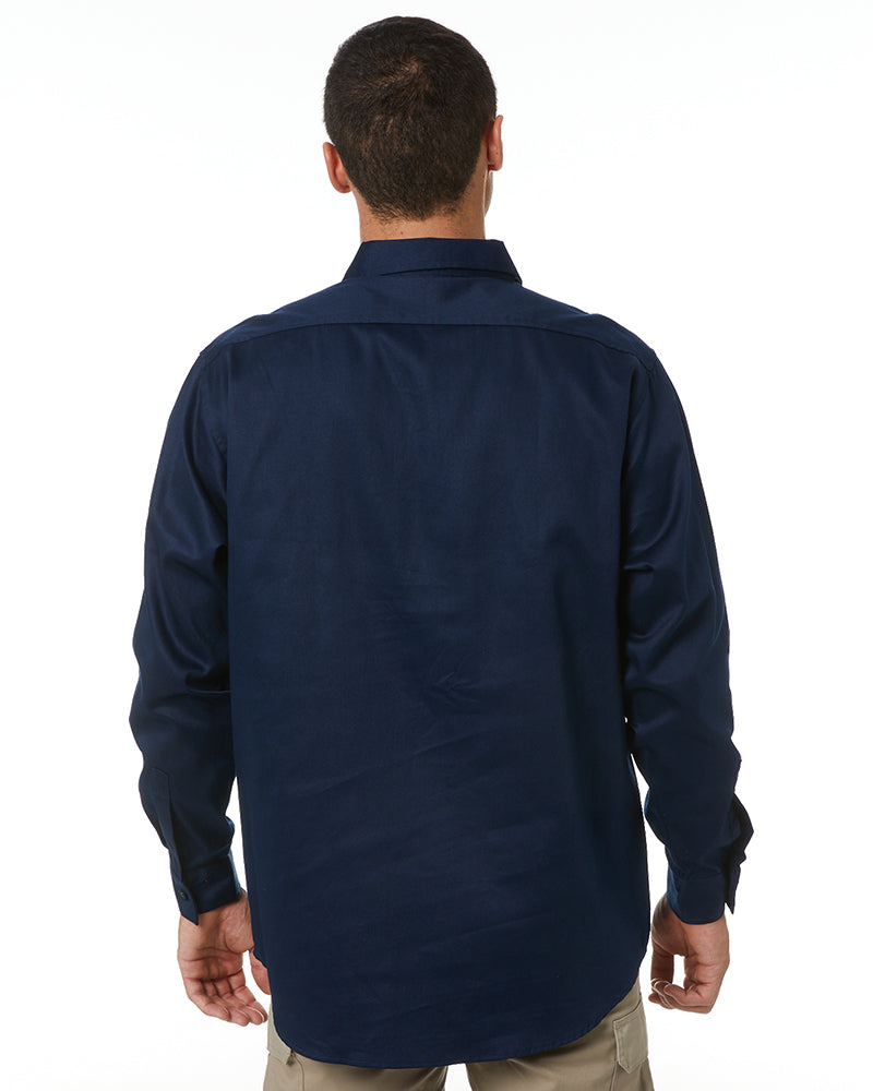 Closed Front Cotton Drill Shirt Long Sleeve - Navy