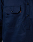 Closed Front Cotton Drill Shirt Long Sleeve - Navy