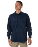 Closed Front Cotton Drill Shirt Long Sleeve - Navy