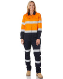 Womens Taped Hi Vis Cotton Drill Coverall * - Orange/Navy