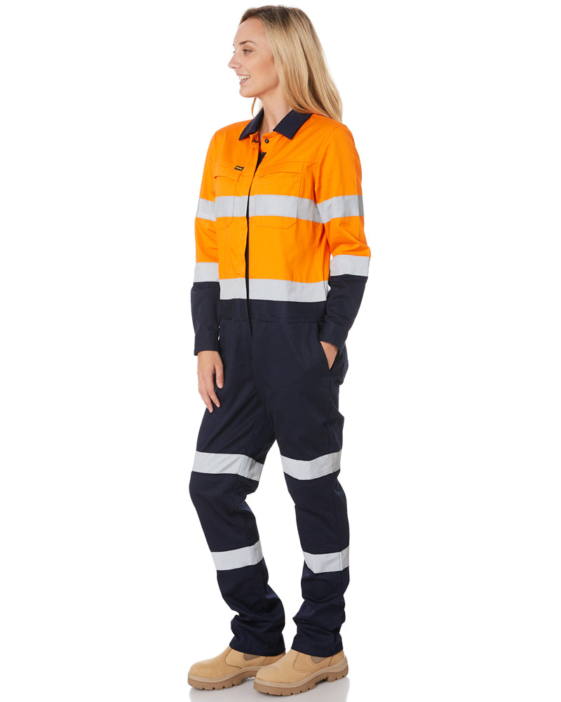 Womens Taped Hi Vis Cotton Drill Coverall * - Orange/Navy