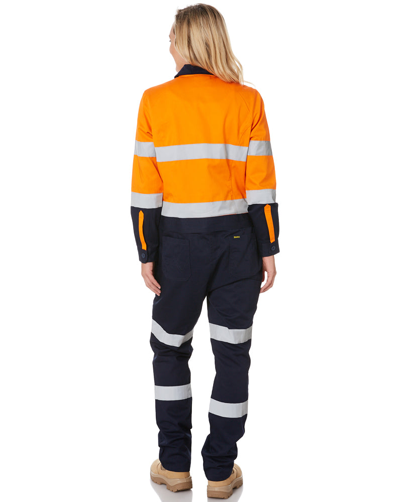 Womens Taped Hi Vis Cotton Drill Coverall * - Orange/Navy