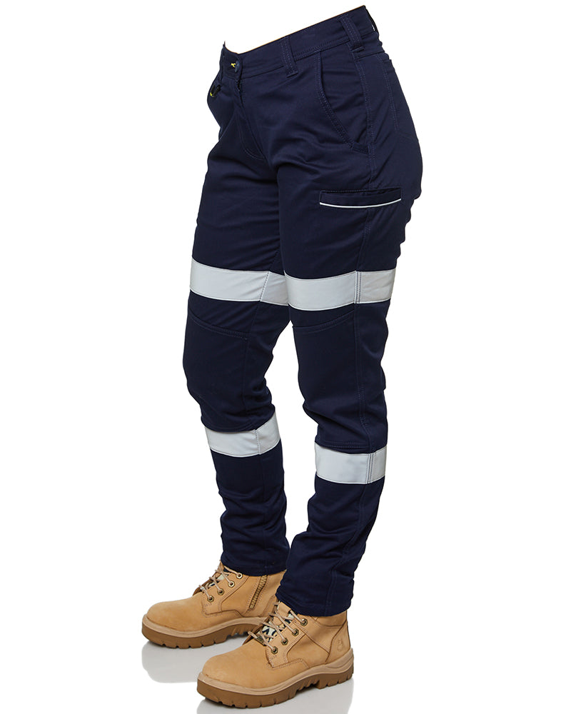 Women's Taped Mid Rise Stretch Cotton Pants - Navy