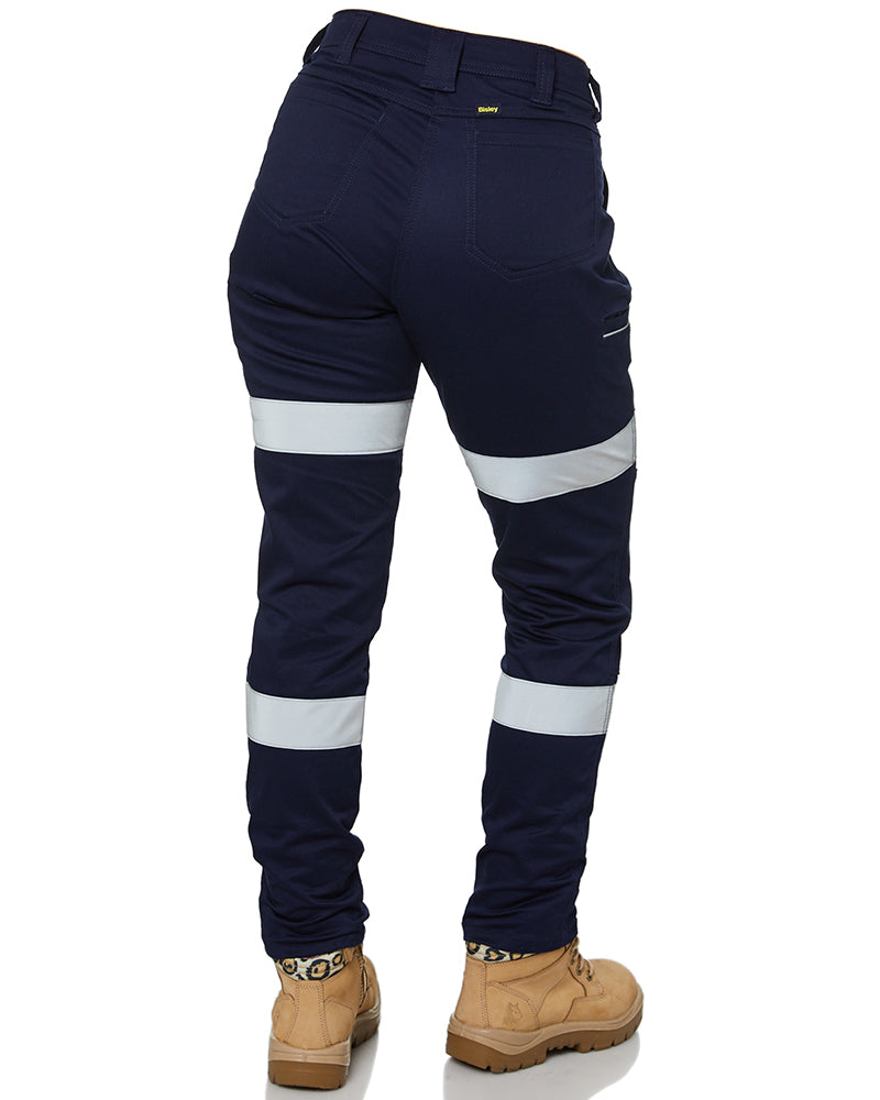 Women's Taped Mid Rise Stretch Cotton Pants - Navy