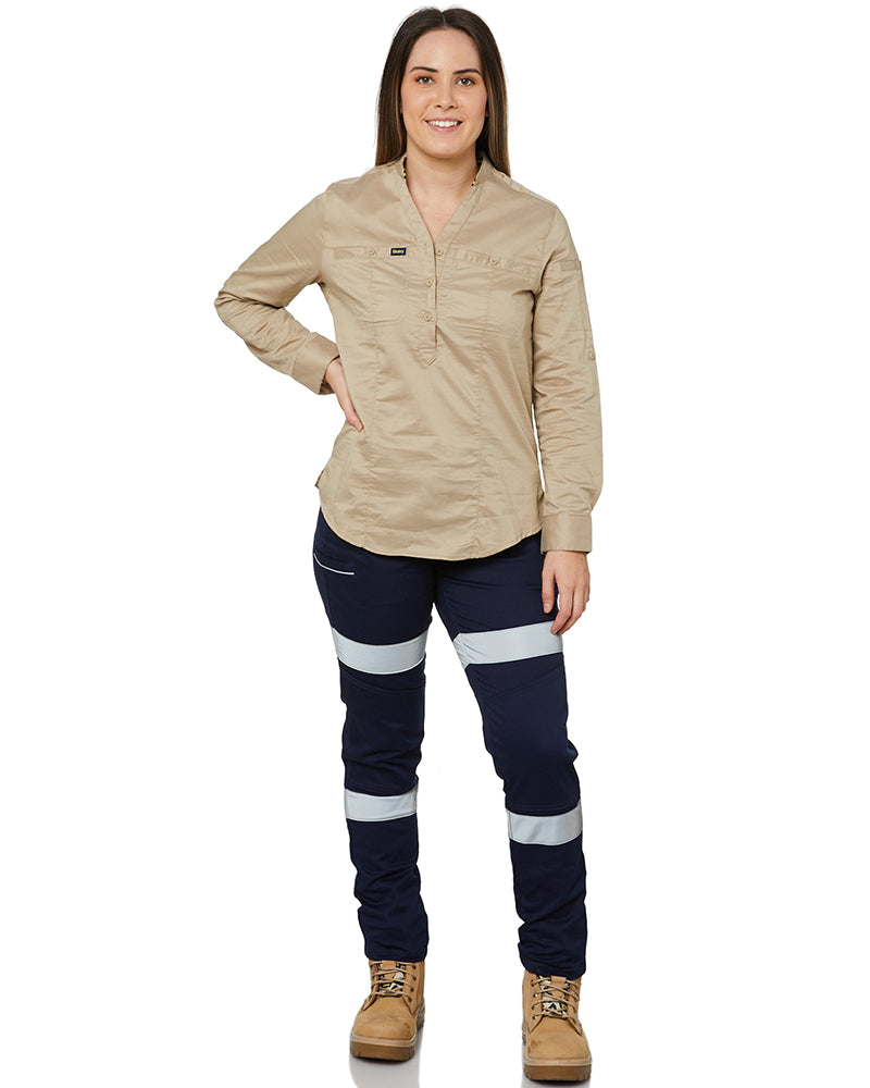 Women's Taped Mid Rise Stretch Cotton Pants - Navy