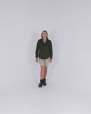 Womens Stretch V-Neck Closed Front Shirt - Olive