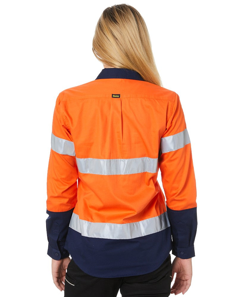 Womens 3M Taped Hi Vis Maternity Drill Shirt * - Orange/Navy