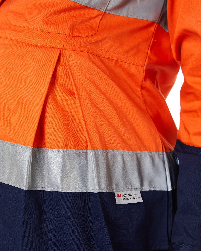 Womens 3M Taped Hi Vis Maternity Drill Shirt * - Orange/Navy