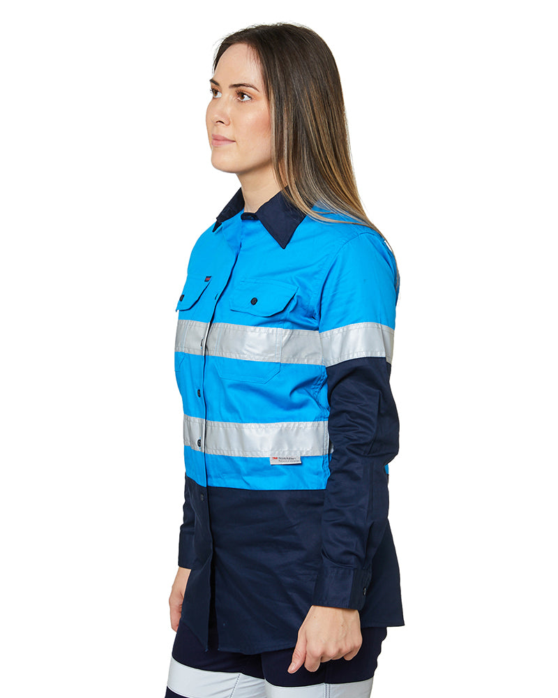 Ladies Hi Vis Lightweight LS Shirt - Blue/Navy