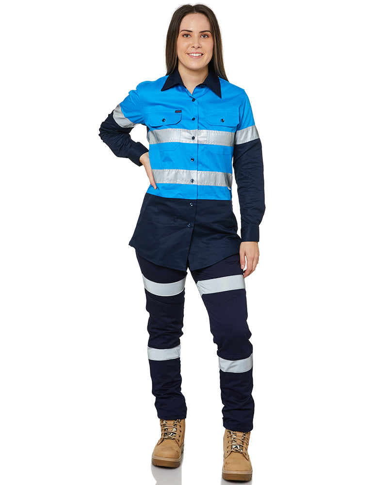 Ladies Hi Vis Lightweight LS Shirt - Blue/Navy