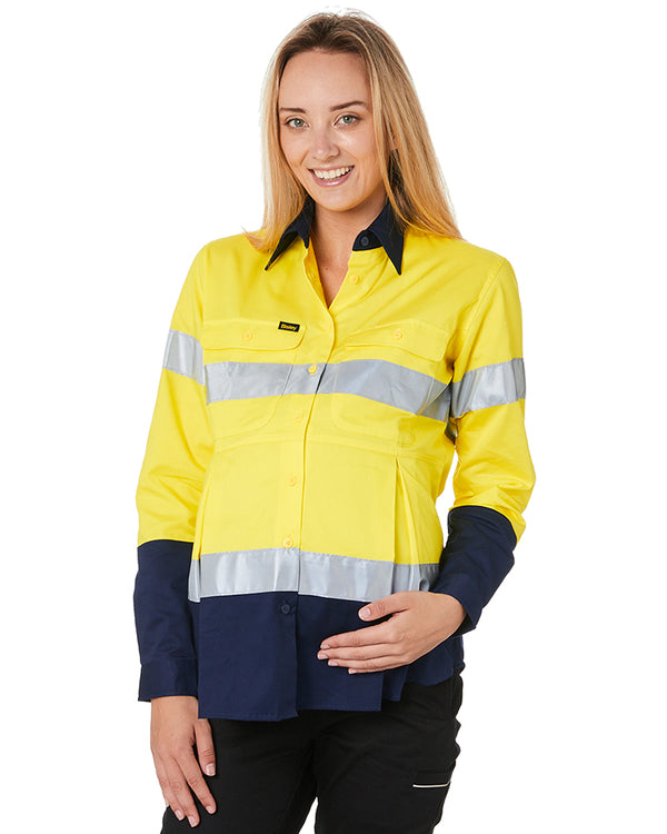 Womens 3M Taped Hi Vis Maternity Drill Shirt * - Yellow/Navy