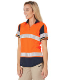 Womens SS Taped Hi Vis V-Neck Polo - Orange/Navy