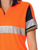 Womens SS Taped Hi Vis V-Neck Polo - Orange/Navy
