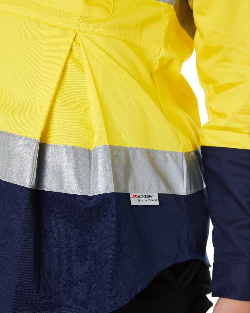 Womens 3M Taped Hi Vis Maternity Drill Shirt * - Yellow/Navy