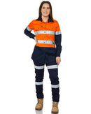 Ladies Hi Vis Lightweight LS Shirt - Orange/Navy