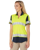 Womens SS Taped Hi Vis V-Neck Polo - Yellow/Navy