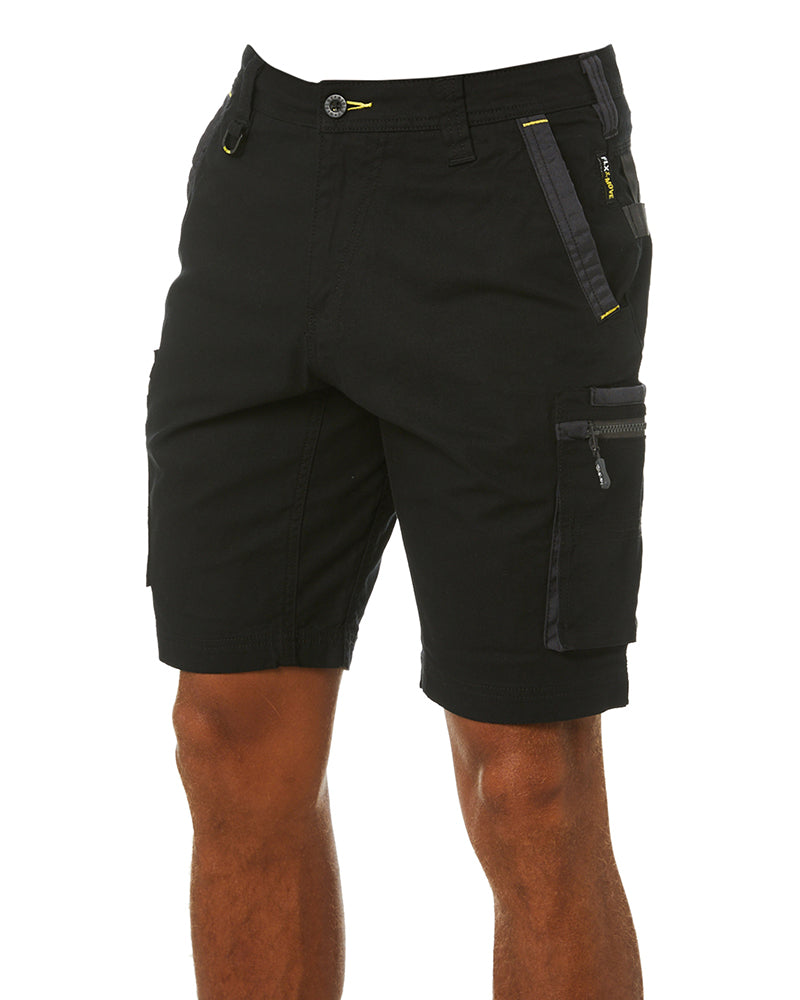 Flex and Move Stretch Canvas Utility Zip Cargo Short - Black