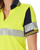 Womens SS Taped Hi Vis V-Neck Polo - Yellow/Navy