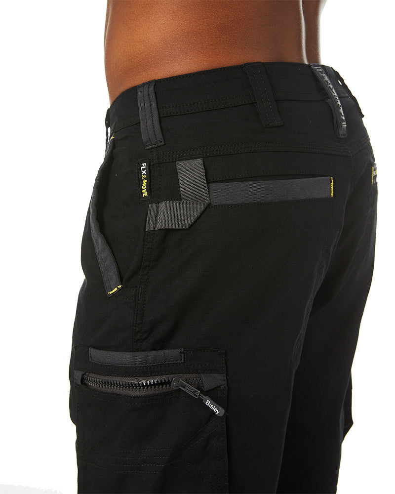 Flex and Move Stretch Canvas Utility Zip Cargo Short - Black