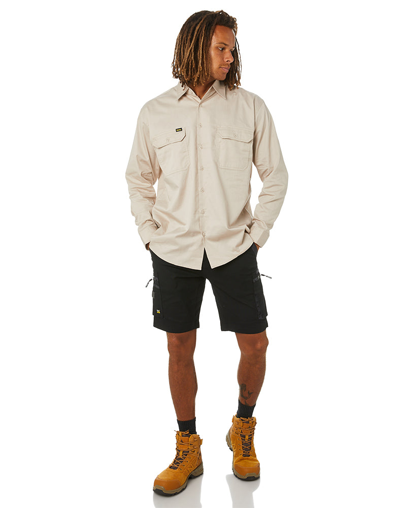 Flex and Move Stretch Canvas Utility Zip Cargo Short - Black