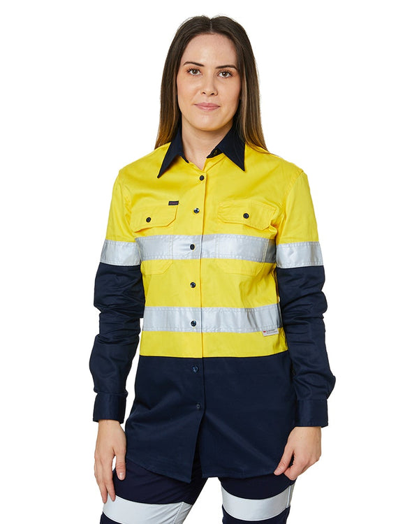 Ladies Hi Vis Lightweight LS Shirt - Yellow/Navy