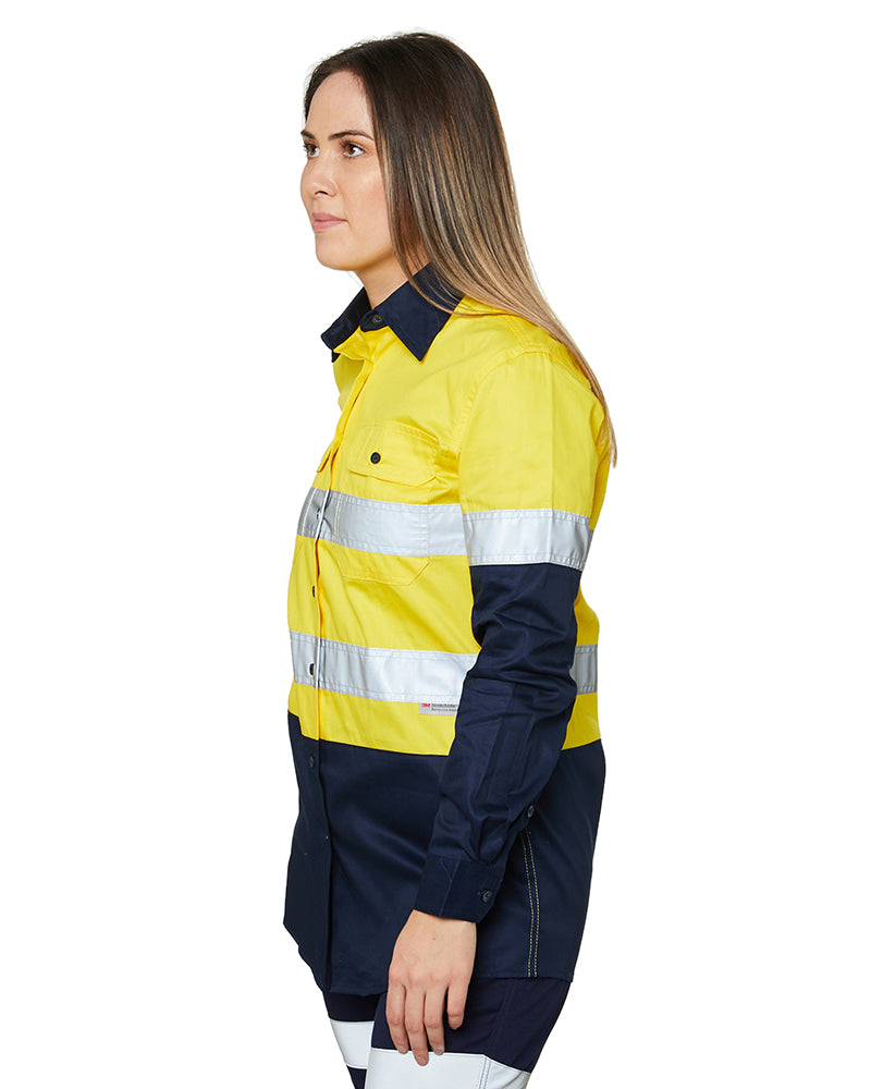 Ladies Hi Vis Lightweight LS Shirt - Yellow/Navy