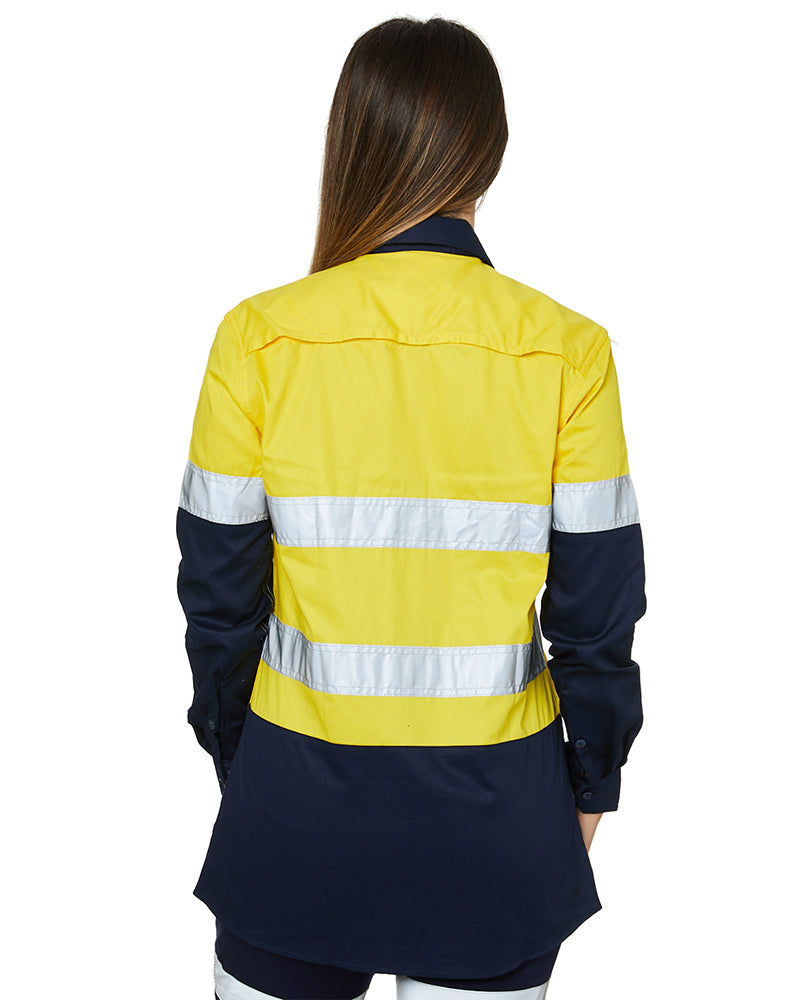 Ladies Hi Vis Lightweight LS Shirt - Yellow/Navy