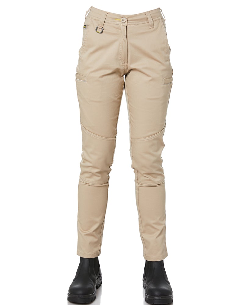 Womens Mid Rise Stretch Cotton Pants - Stone