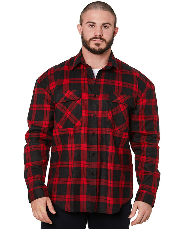 Open Front Flannelette Shirt - Black/Red