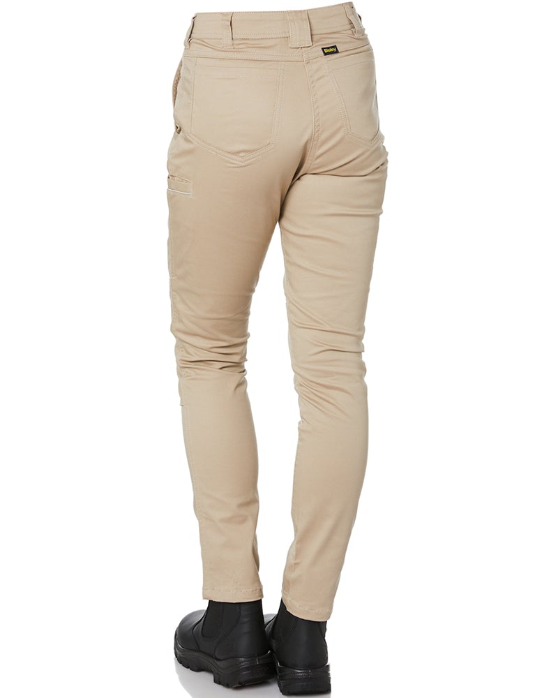 Womens Mid Rise Stretch Cotton Pants - Stone