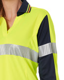 Womens L/S Taped Hi Vis V-Neck Polo - Yellow/Navy