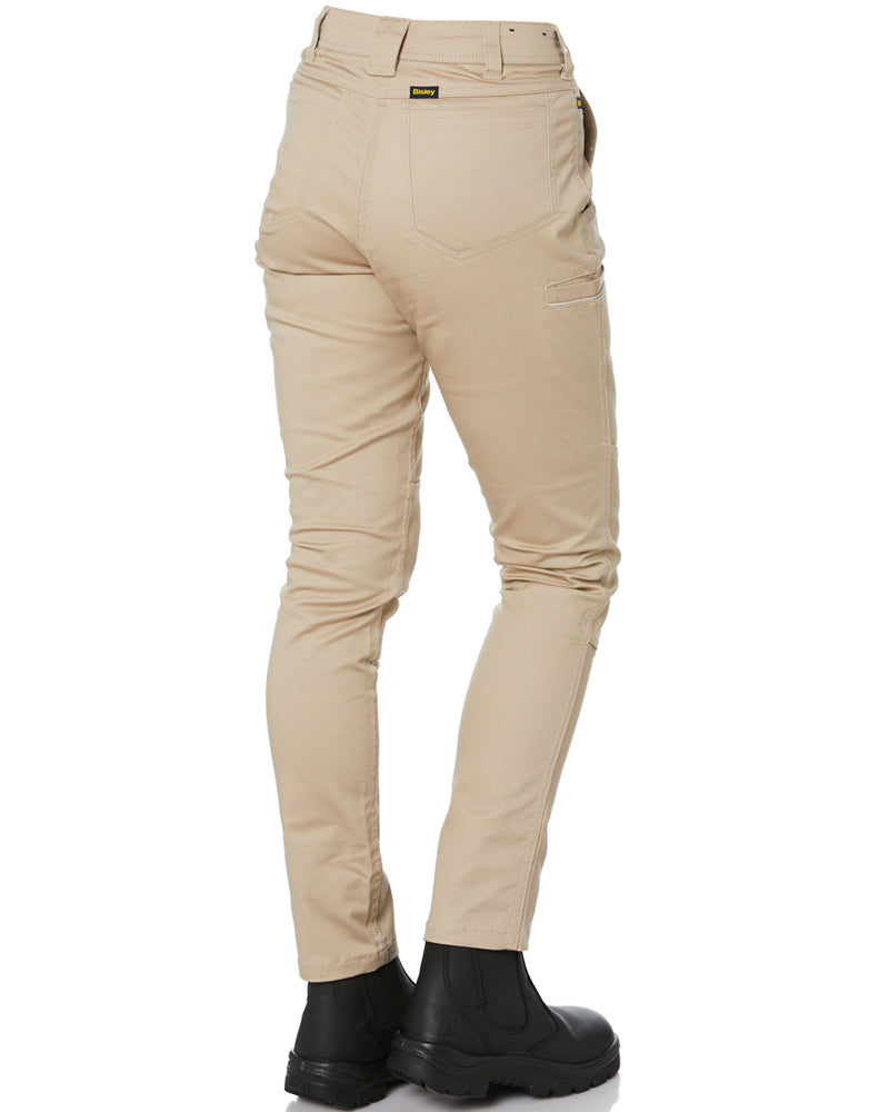 Womens Mid Rise Stretch Cotton Pants - Stone