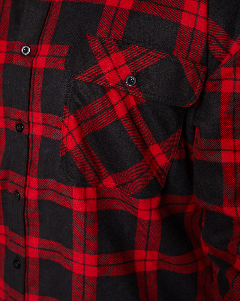 Open Front Flannelette Shirt - Black/Red