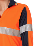 Womens L/S Taped Hi Vis V-Neck Polo - Orange/Navy