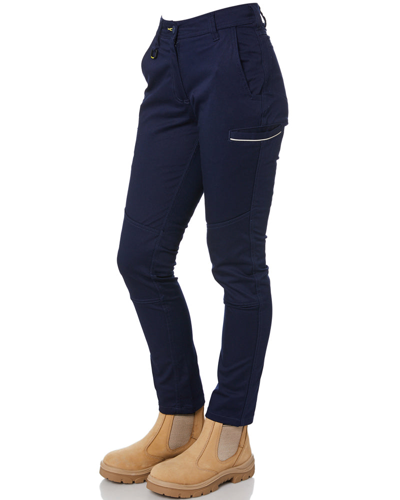 Womens Mid Rise Stretch Cotton Pants - Navy