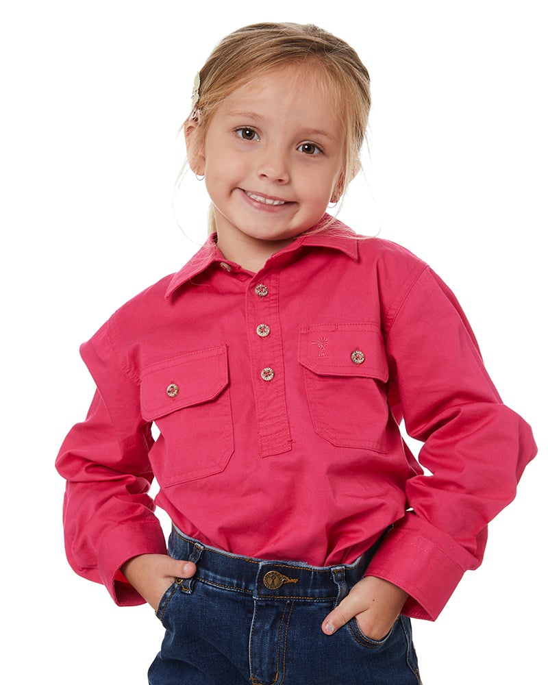 Pilbara (Kids) RM400CF - Closed Front Long Sleeve Shirt (Hot-Pink)