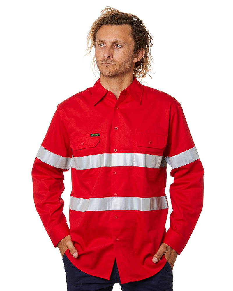 Hi Vis Taped Lightweight Cotton Shirt LS (3 Pack) - Red