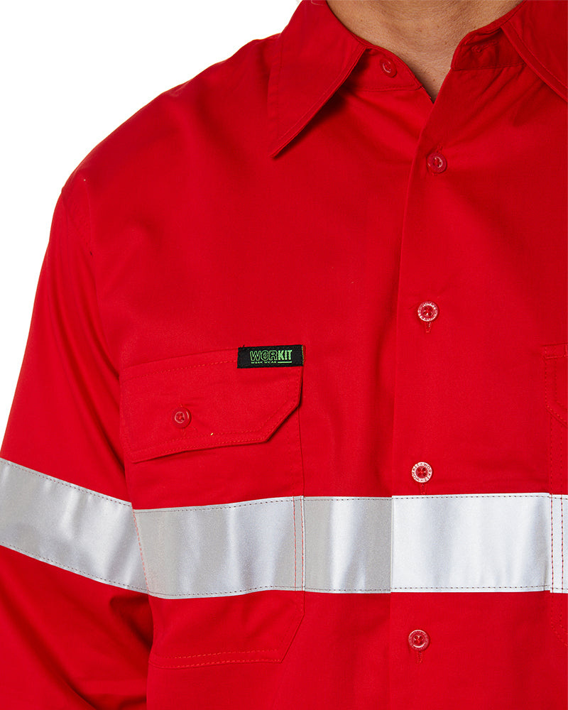 Hi Vis Taped Lightweight Cotton Shirt LS (3 Pack) - Red
