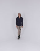 Womens Stretch V-Neck Closed Front Shirt - Navy