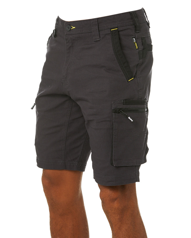 Flex and Move Stretch Canvas Utility Zip Cargo Short - Charcoal