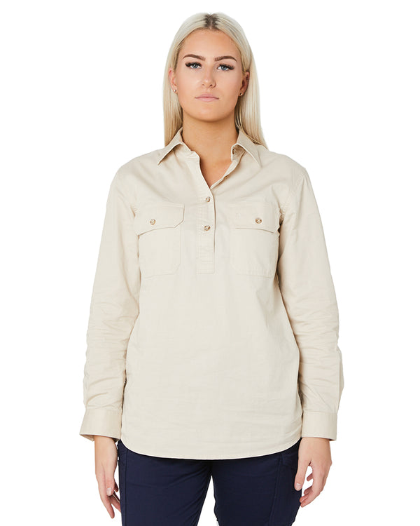 Ladies Closed Front Shirt LS - Stone